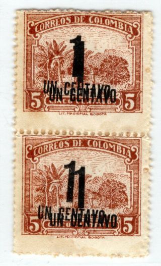 Colombia - Coffee Cultivation - 1c Pair W/ Double Surcharge - 1946 - Sc 527v Rrr
