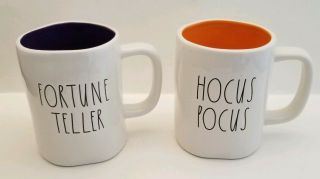 Rae Dunn Fortune Teller Hocus Pocus Halloween Mugs Purple Orange Interior Set 2