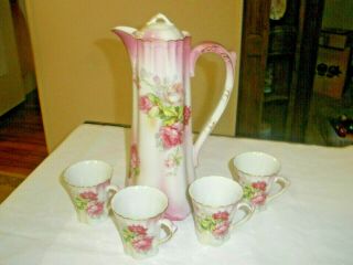 Nippon Hand Painted Chocolate Set - Pink Dogwood - 4 Cups