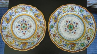 Set Of 2 Fima Deruta Raffaellesco Dragon Italian Pottery 10.  25 " Dinner Plates