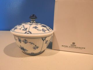 Royal Copenhagen Blue Fluted Plain Sugar Bowl With Lid