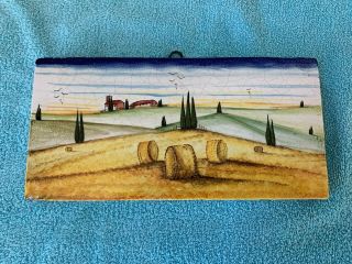Tuscan Landscape Italian Ceramic Wall Hanging Tile - Made In Italy - Vintage