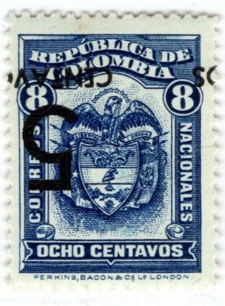 Colombia - Coat Of Arms - 5c W/ Inverted Surcharge - 1937 - Sc 455a Rrr