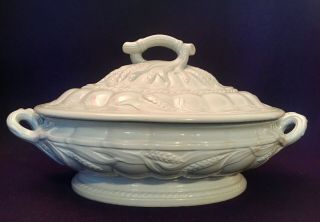 Exceptional Antique Ironstone Elsmore & Forster Covered Dish Wheat White China