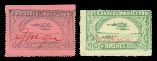 Colombia 1920 Airmail Scadta Consular (usa) Set Ms " Mejia " Sc Cleu1 - 2 Mh
