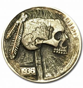 Hobo Nickel Coin 1936 Buffalo Skull 13 " Hand Engraved By Zhang Yu