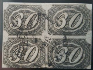O) 1844 Brazil,  Inclinados - Inclined 30 Reis Black - Sc 8,  Block Of 4 Xf
