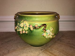 Roseville Pottery Apple Blossom Green Jardiniere Planter Vase 301 - 6