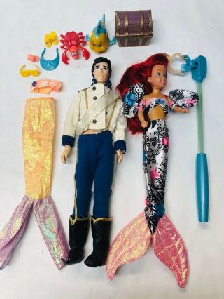 Vintage Little Mermaid Ariel And Prince Eric Doll Sebastian Flounder Flaws Read
