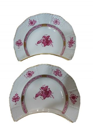 Pair Herend Raspberry Pink Chinese Bouquet Crescent Salad Plate 530/ap