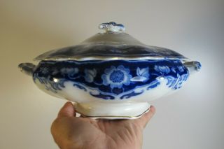 Antique Myotts England Flow Blue China Porcelain Crumlin Vegetable Covered Bowl