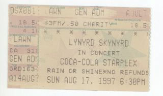Rare Lynyrd Skynyrd 8/17/97 Dallas Tx Coca Cola Starplex Concert Ticket Stub