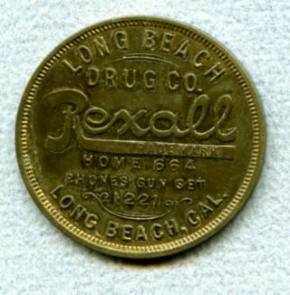 Long Beach Drug Rexall Ca Swastika Medal Gilt 32 Mm Good Luck Don 