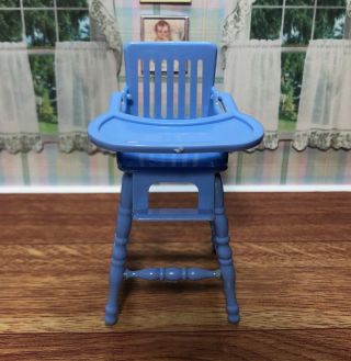 Ideal Unusual Blue High Chair Vintage Dollhouse Furniture Renwal Plastic 1:16