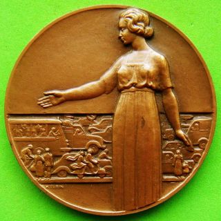 L@@k Art Deco Woman Car Bus Scooter Road Safety Bronze Medal By Pierre Turin