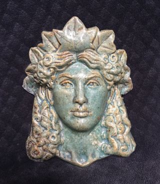 Georgous Nymph Goddess Head Stoneware Studio Pottery Wall Pocket Signed 1994