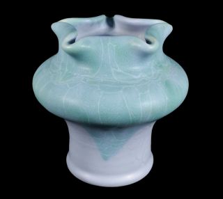 Shapely Vintage Camark Art Pottery Vase Matte Green Over Blue Camden Arkansas