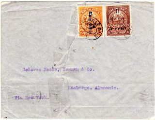 Nicaragua 1908,  Bluefields,  2 Overprinted Stamps On Cover To Germany.  U10