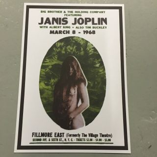 Janis Joplin - Concert Poster Fillmore East York 8th March 1968 (a3 Size)