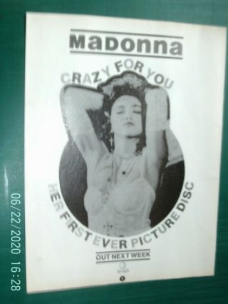 Madonna - Crazy - A4 Poster Advert 1980s With Fault