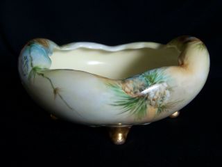 Bavarian Hand Painted Pine Cone Porcelain Footed Dish - Signed And Dated 1911