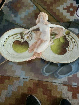 Art Nouveau Austrian Amphora Vase Ernst Wahliss Tray Figural Nude Water Lilies