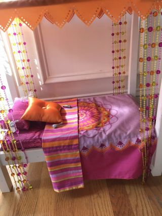American Girl Doll Julie Beaded Canopy Bed And Bedding Retired.  No Doll