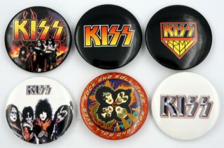 Kiss Badges 6 X Large Pin Badges Kiss Army Rock & Roll Over Metal