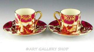 Shelley England Dark Pink & Gold Orchid Flowers Demitasse Cup Saucers Set Of 2