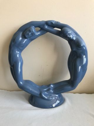 Haeger Light Blue Pottery Circle Of Love Eternity Man & Woman Sculpture Art 1965
