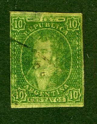 Argentina 1864 Sg14 10c Green.  Rivadavia Imperf 1v.  Cv £1300