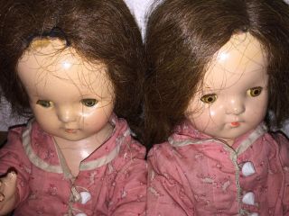 2 Antique Composition And Cloth Body Girl Dolls 18” - Twin Girl Antique Dolls