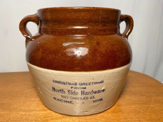 Vintage Red Wing North Side Hardware Christmas Bean Pot Racine Wi Wisconsin