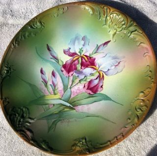 Royal Bonn Germany Hand Painted Signed Iris 12 1/2 " Decor Charger Platter