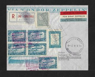 Zeppelin Paraguay To Germany Block On Air Mail Cover 1933