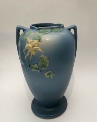Roseville Pottery Columbine Vase Blue 23 - 10 Inches Tall
