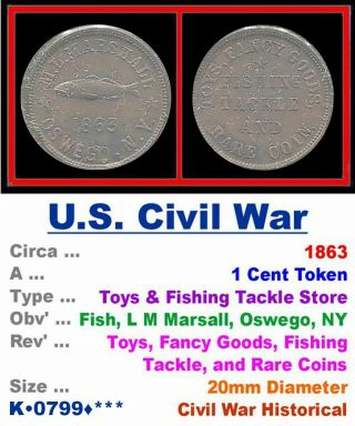 Bronze Token • U.  S.  Civil War Period • L M Marshal,  Oswego • 1863 • K•0799•