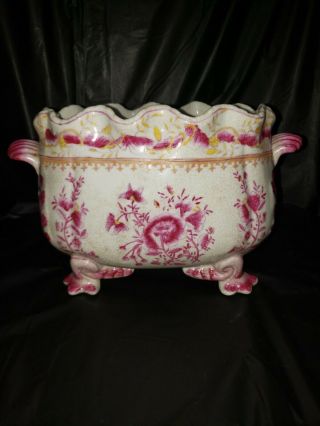 Juwc 1897 Antique United Wilson Pink And Cream Porcelain Footed Planter