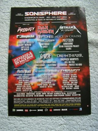Sonisphere Festival 2014 Advert - Iron Maiden,  Prodigy,  Metallica,  Limp Bizkit.