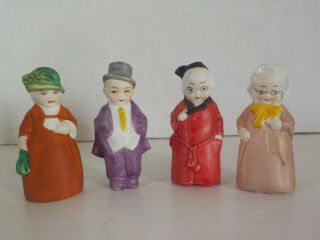 Antique German Bisque Set Of Four Small People Dolls Figurines 2 1/4 " Tall