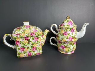 Royal Staffordshire Teapot Set Chintz Roses 24K Gold fine - bone china England 2
