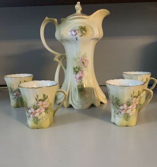 Vintage Hand Painted Nippon Chocolate Pot Set Made In Japan.