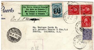 Usa - Colombia - Scadta Consular 55c Mixed Franking Cover Via Colon - 1929 Rrr