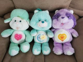 3 Vintage Care Bears - Bright Heart,  Raccoon,  Gentle Heart Lamb,  And Bedtime Bear