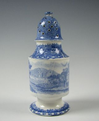 Antique Blue Staffordshire Transferware Pepper Pot Circa 1835