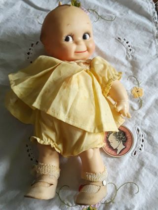 Vintage Cameo Kewpie Doll W Tag Yellow Dress Outfit Socks Shoes 12.  5 "