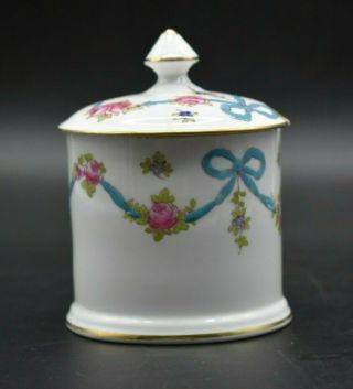 Crown Staffordshire English Blue Bow Pink Roses & Gold Covered Mustard Pot