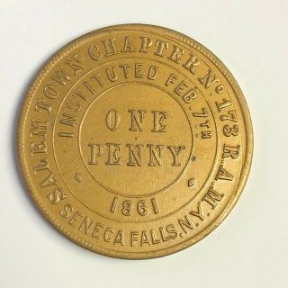 Salemtown 1861 Senaca Falls Ny - Masonic Penny,  Uniface Trial Strike - Very Rare