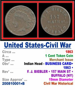 Bronze Token • U.  S.  Civil War Period • Business Card • 1863 • 200810001•b