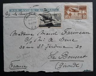 Scarce 1939 Canal Zone Airmail Cover Ties 2 Stamps Canc Cristobal To France